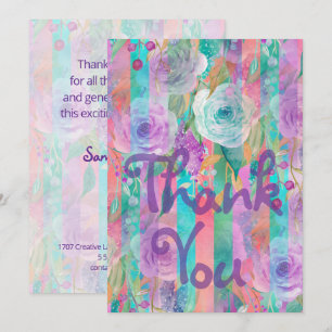 Cartão De Agradecimento Padrão contínuo de flores em aquarela 8