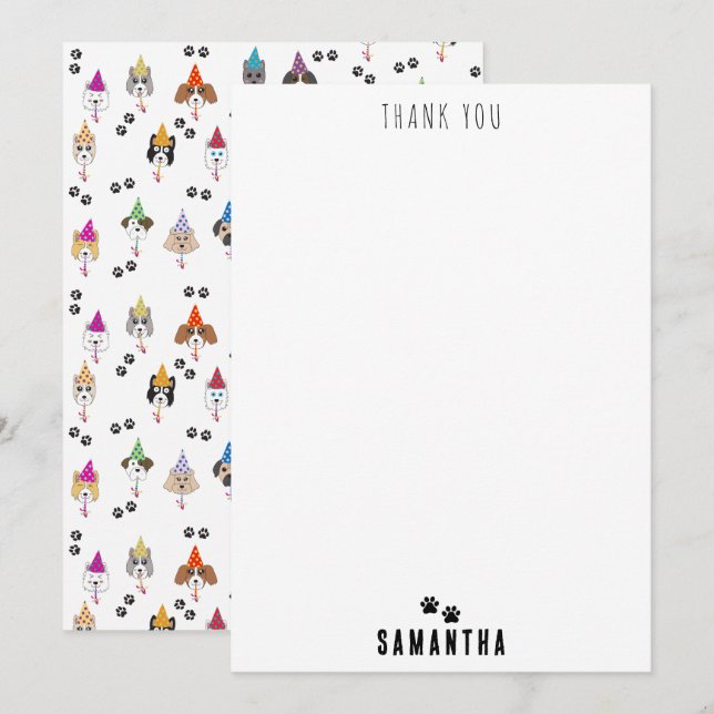 Cartão De Agradecimento Padrão de Cachorros de Aniversário Fofo (Frente/Verso)