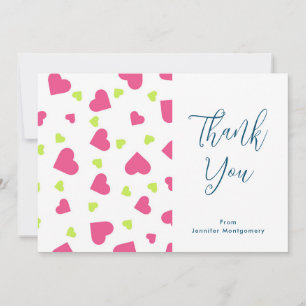 Cartão De Agradecimento Padrão de Corações Rosa e Verde Muito Obrigado