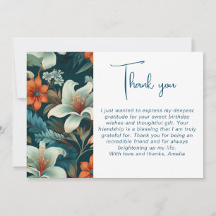 Cartão De Agradecimento Padrão de Folhas de Flores Elegantes de Aniversári