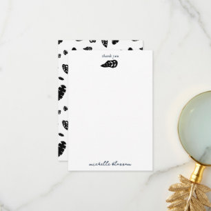 Cartão De Agradecimento Padrão de Folhas de Verão Tropicais Pretas e Branc