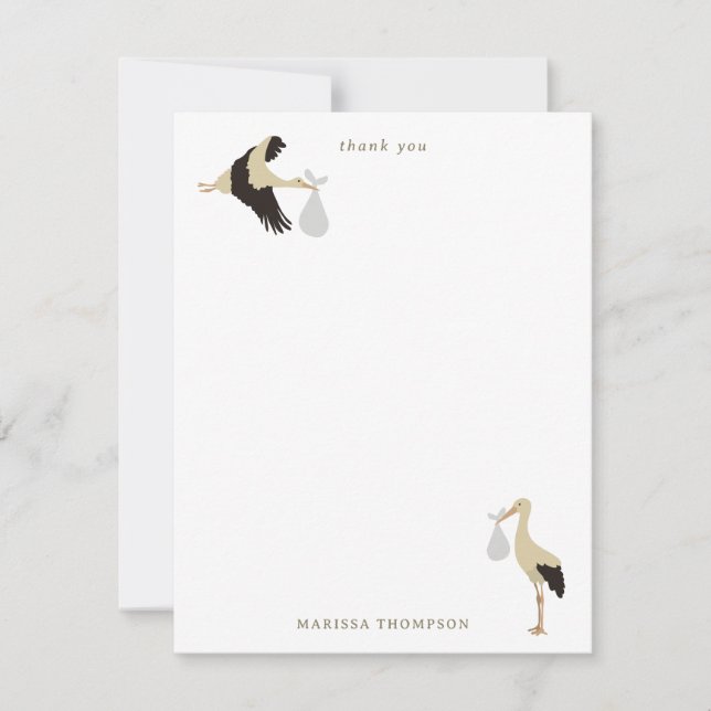 Cartão De Agradecimento Padrão de Garotinha de Stork Newborn (Frente)
