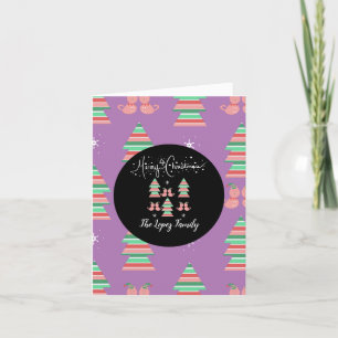 Cartão De Agradecimento Padrão de Gato Natal Caprichoso Roxo