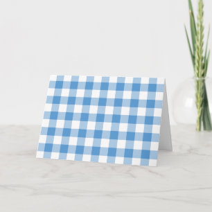 Cartão De Agradecimento Padrão de Gingham Branco e Azul Claro