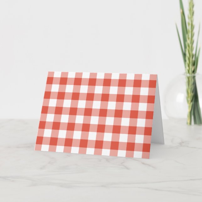 Cartão De Agradecimento Padrão de Gingham Branco e Laranja (Frente)