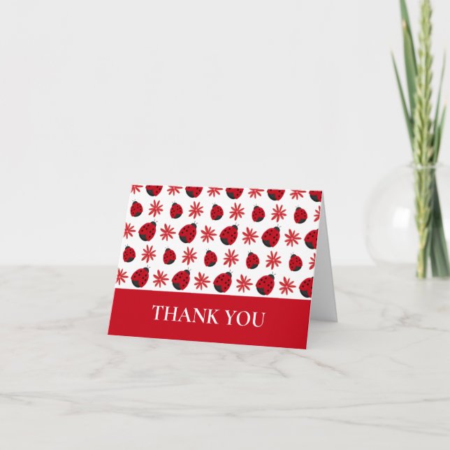 Cartão De Agradecimento Padrão de joaninha margarida vermelha (Frente)