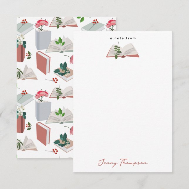 Cartão De Agradecimento Padrão de Leitura de Livros e Biblioteca Botânica (Frente/Verso)