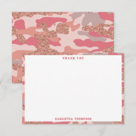 Cartão De Agradecimento Padrão do Exército do Camo Cor-de-rosa-rosa com Ro