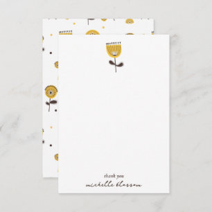 Cartão De Agradecimento Padrão Floral Amarelo do meio século