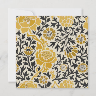 Cartão De Agradecimento Padrão floral amarelo e preto estilo retrô