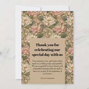 Cartão De Agradecimento Padrão Floral Botânico Lótus de Água Vintage