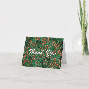 Cartão De Agradecimento Padrão Floral de Coral Vermelho Verde Escuro Fotog
