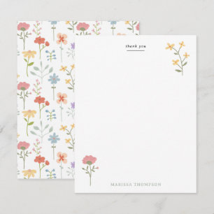 Cartão De Agradecimento Padrão Floral de Flores Selvagens de Aquarela