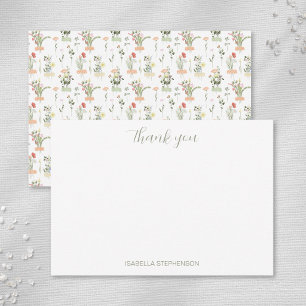Cartão De Agradecimento Padrão Floral de Flores Silvestres em Aquarela Fof