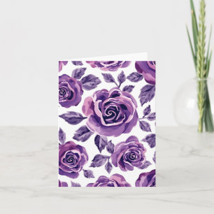 Cartão De Agradecimento Padrão Floral de Rosa em Aquarela Lavanda e Violet