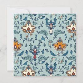 Cartão De Agradecimento Padrão floral ornamentado em fundo azul claro