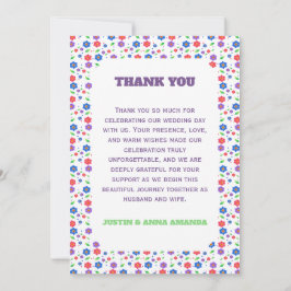 Cartão De Agradecimento Padrão Floral Vibrante em Aquarela com Flores Silv