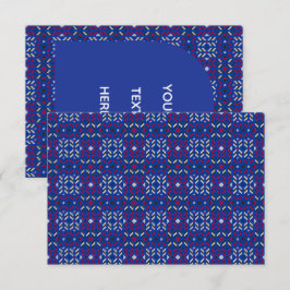 Cartão De Agradecimento Padrão Geométrico Tradicional de Pixel em Azul Esc