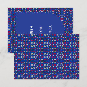 Cartão De Agradecimento Padrão Geométrico Tradicional de Pixel em Azul Esc