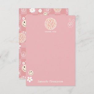 Cartão De Agradecimento Padrão Hippie Retro Cor-de-Rosa Verificado