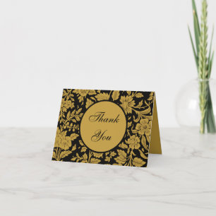 Cartão De Agradecimento Padrão Preto Floral Ouro Antigo Trabalho a Lacagem