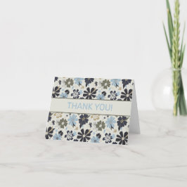 Cartão De Agradecimento Padrão Retroativo Azul Floral Obrigado