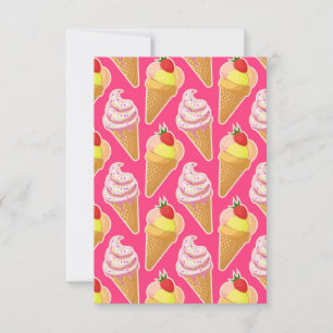 Cartão De Agradecimento Padrão rosa Kawaii com sorvete de morango