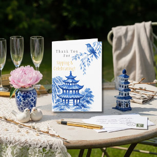 Cartão De Agradecimento Pagode Floral Blue Chinoiserie Obrigada