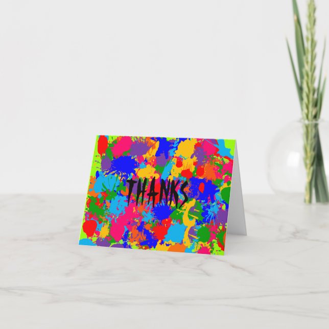Cartão De Agradecimento Paint Splatter Obrigado (Frente)