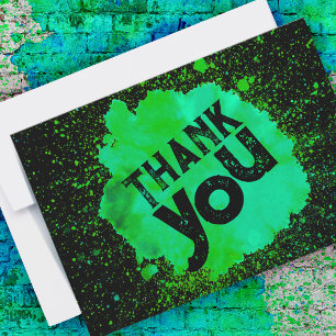 Cartão De Agradecimento Paint Splatter Obrigado - Verde em preto