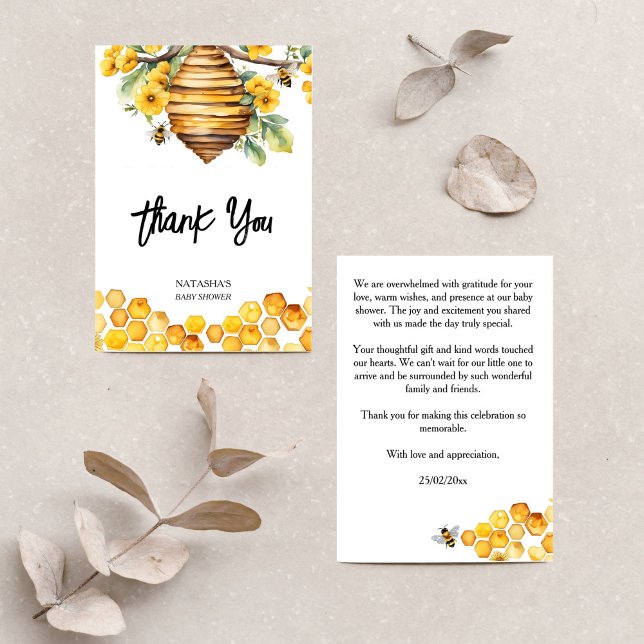 Cartão De Agradecimento Pais para abelha primavera bebê churrasco obrigado (Parents to bee spring bee baby shower thank you card yellow flowers bee hive honey bees thank you)