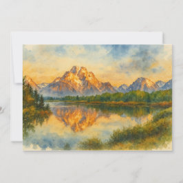 Cartão De Agradecimento Paisagem de Aquarela de Reflexão de Montanha do ou