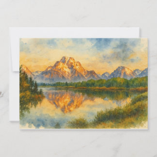Cartão De Agradecimento Paisagem de Aquarela de Reflexão de Montanha do ou
