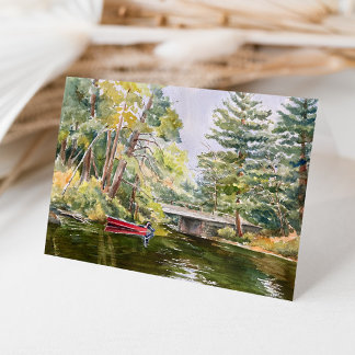 Cartão De Agradecimento Paisagem de Aquarela "Mountain Lake" de Barcos Ver