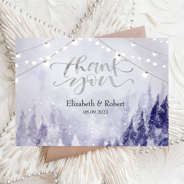 Cartão De Agradecimento Paisagem de Inverno Violeta Neve (Criador carregado)