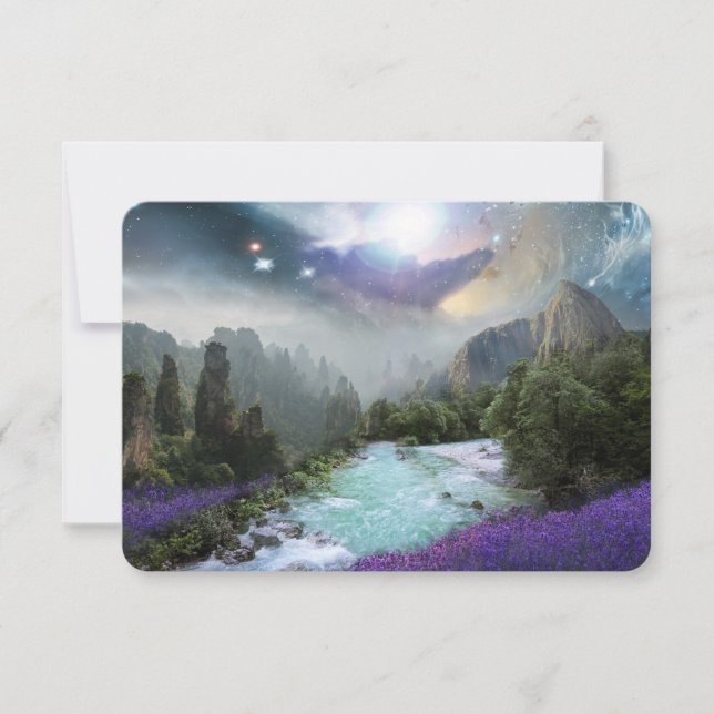 Cartão De Agradecimento Paisagem Natural Cênica de Fantasia Obrigado (Frente)