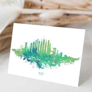 Cartão De Agradecimento Paisagem urbana da Cidade de Nova York em aquarela