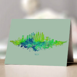 Cartão De Agradecimento Paisagem urbana da Cidade de Nova York em aquarela