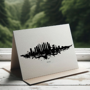 Cartão De Agradecimento Paisagem Urbana de Nova York em Aquarela Preto e B