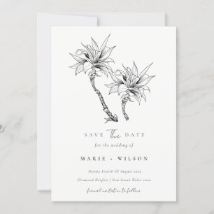 Cartão De Agradecimento Palmeira Tropical Azul Marinho Kraft Save The Date