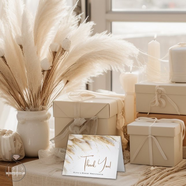 Cartão De Agradecimento Pampas Douradas Florais Rustic Elegant Bohemian (Criador carregado)