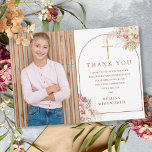 Cartão De Agradecimento Pampas Grass First Santa Commune<br><div class="desc">Uma elegante foto floral de grama de pampas primeiro cartões de agradecimentos de comunhão sagrado. Personalize com sua foto especial e obrigado a mensagem que você define em letras de música. Projetado por Thisnotme©</div>