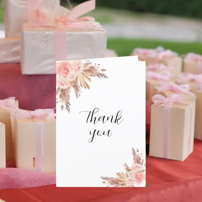 Cartão De Agradecimento Pampas rosa florais foto-aniversário (Criador carregado)