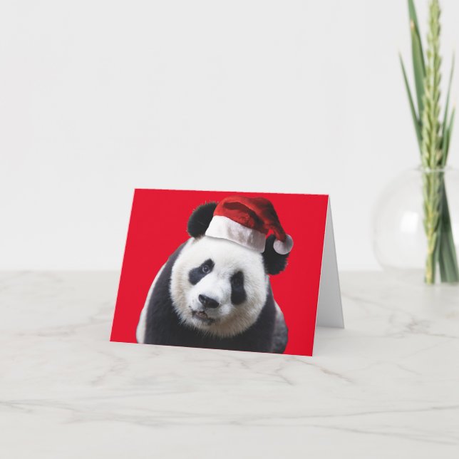 Cartão De Agradecimento Panda Bear Vestindo um Chapéu de Papai Noel no Nat (Frente)