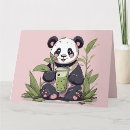 Cartão De Agradecimento Panda fofo bebendo chá de bolhas, chá boba