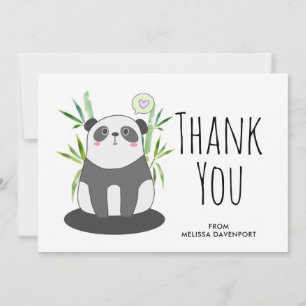 Cartão De Agradecimento Panda preta & branca bonito no obrigado de bambu