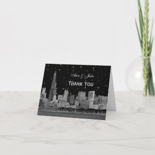Cartão De Agradecimento Panorama de Chicago Gravado Estrelas BG DIY Obriga