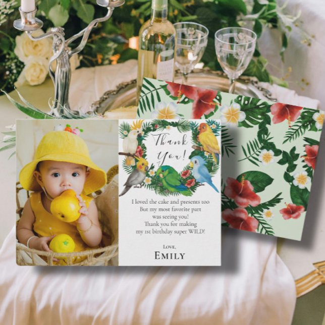 Cartão De Agradecimento Papagaios Tropicais, vegetação exótica Foto de ani (Criador carregado)