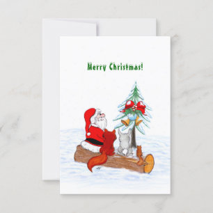 Cartão De Agradecimento Papai Noel com Raposa e Esquilo
