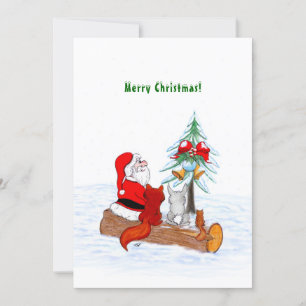 Cartão De Agradecimento Papai Noel com Raposa e Esquilo do Coelho
